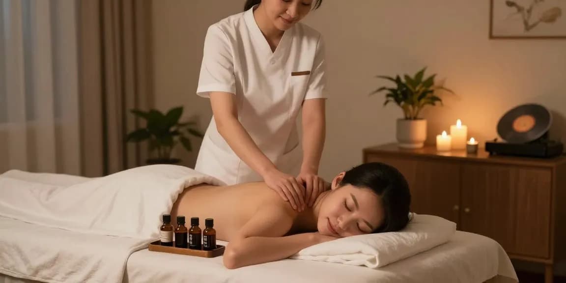 구로출장마사지 experience in a calming home setting with a professional therapist preparing for a session.