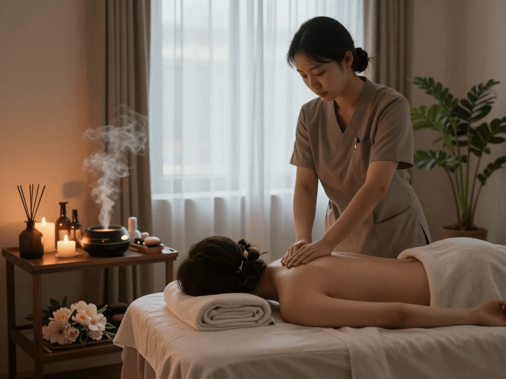 Experience a rejuvenating 강서구출장안마 massage in a serene spa environment with calming elements.