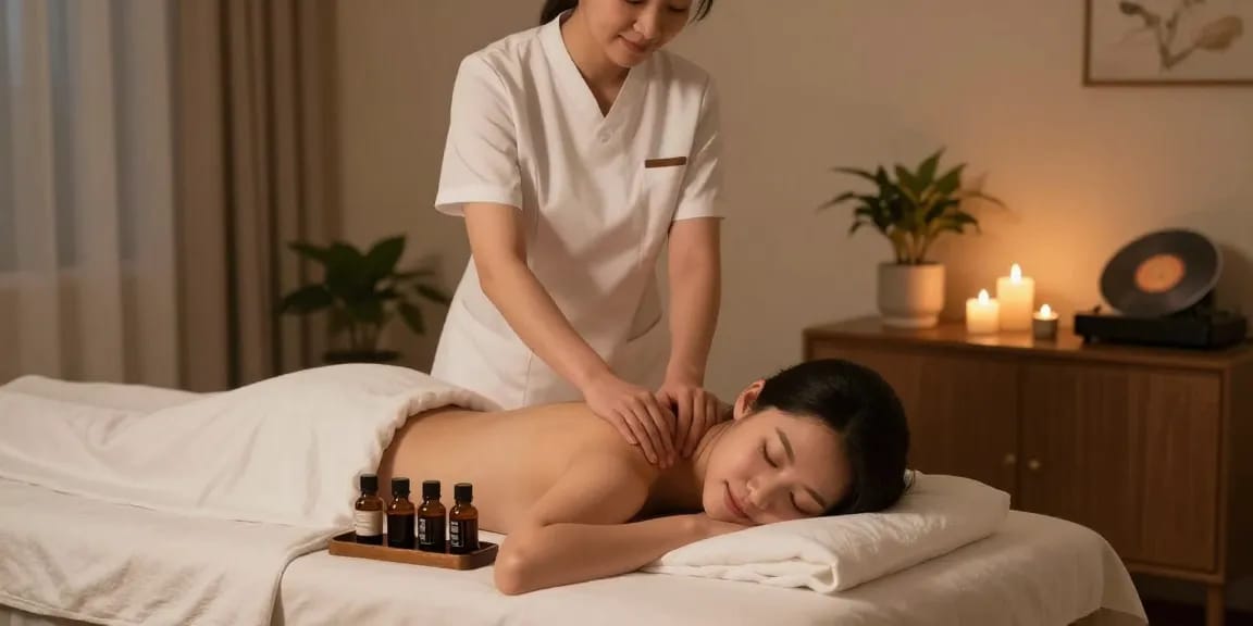 구로출장마사지 experience in a calming home setting with a professional therapist preparing for a session.