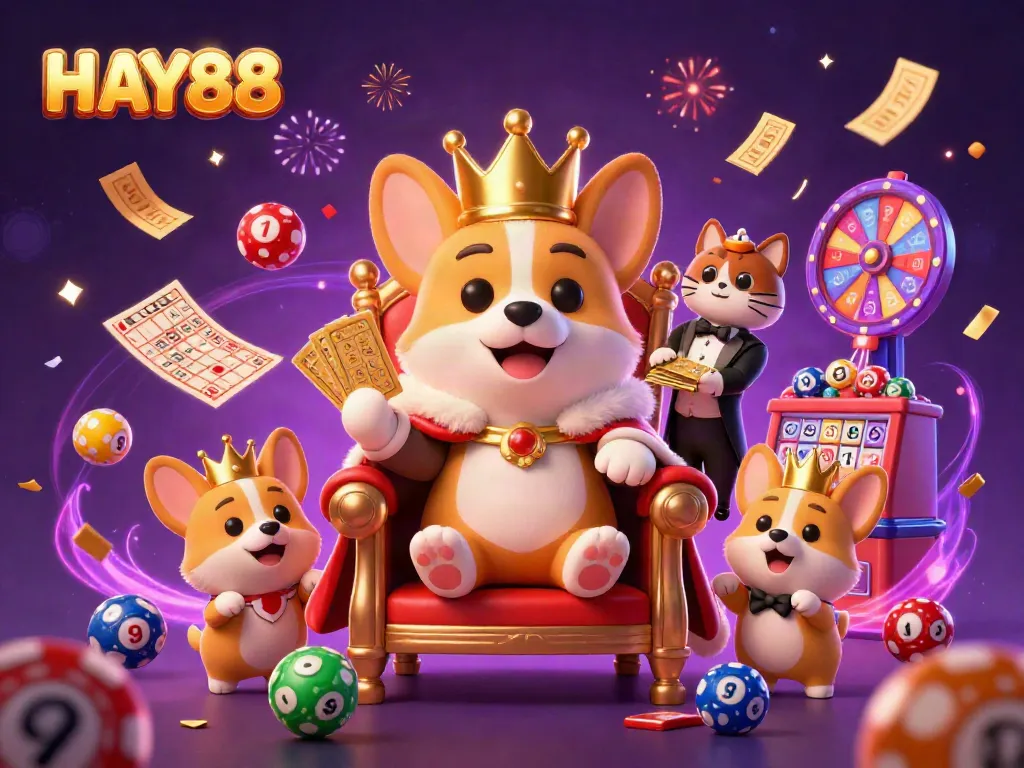 Experience exhilarating gameplay with HAY88's dynamic casino scene featuring vibrant lottery elements.