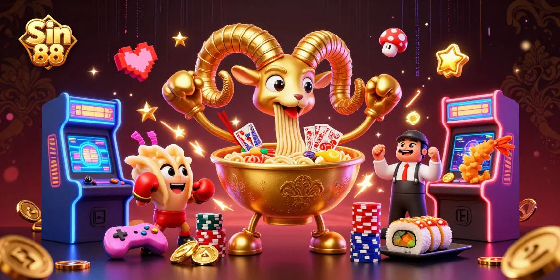 Engage in thrilling gaming at Sin 88 with colorful characters, vibrant machines, and rich casino elements.
