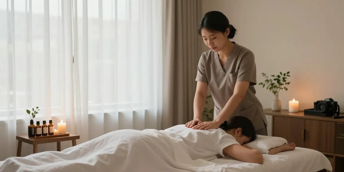 안산출장안마 세션을 받고 있는 고객과 아로마 테라피 서비스의 편안한 마사지 룸