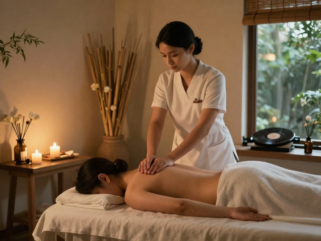Rejuvenating 김포출장안마 experience with a professional massage therapist in a serene spa environment.