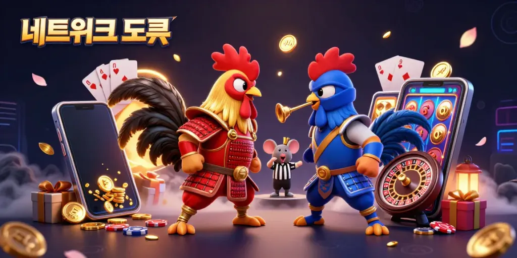 Experience thrilling action with ne트워크 도구 as roosters face off amidst vibrant casino elements.