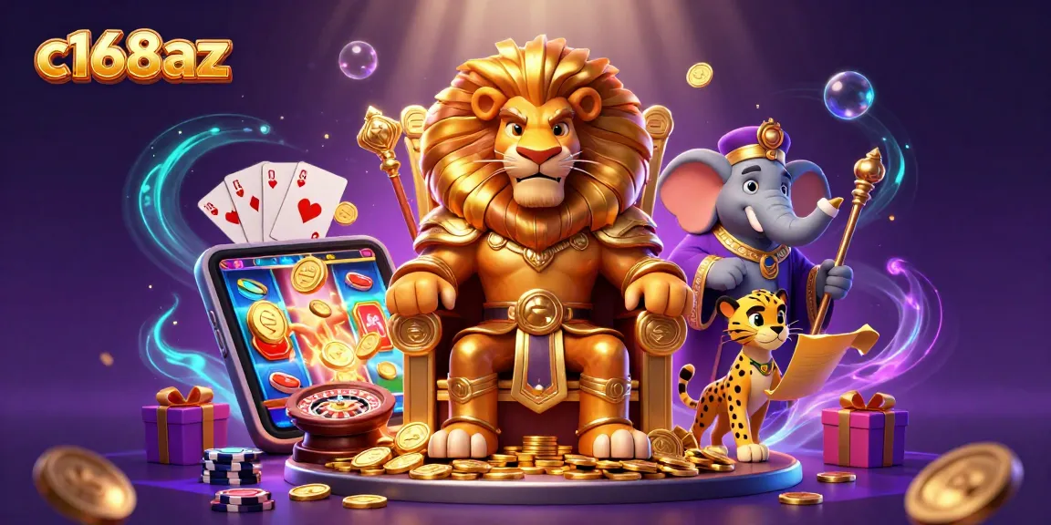 Experience the excitement at c168az with dynamic casino elements featuring a lion king and a wise elephant.