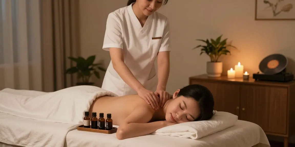 구로출장마사지 experience in a calming home setting with a professional therapist preparing for a session.