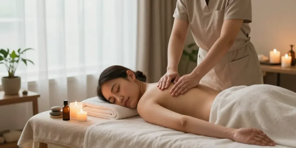 일산출장안마에서 편안한 스파 환경에서 마사지를 받는 모습