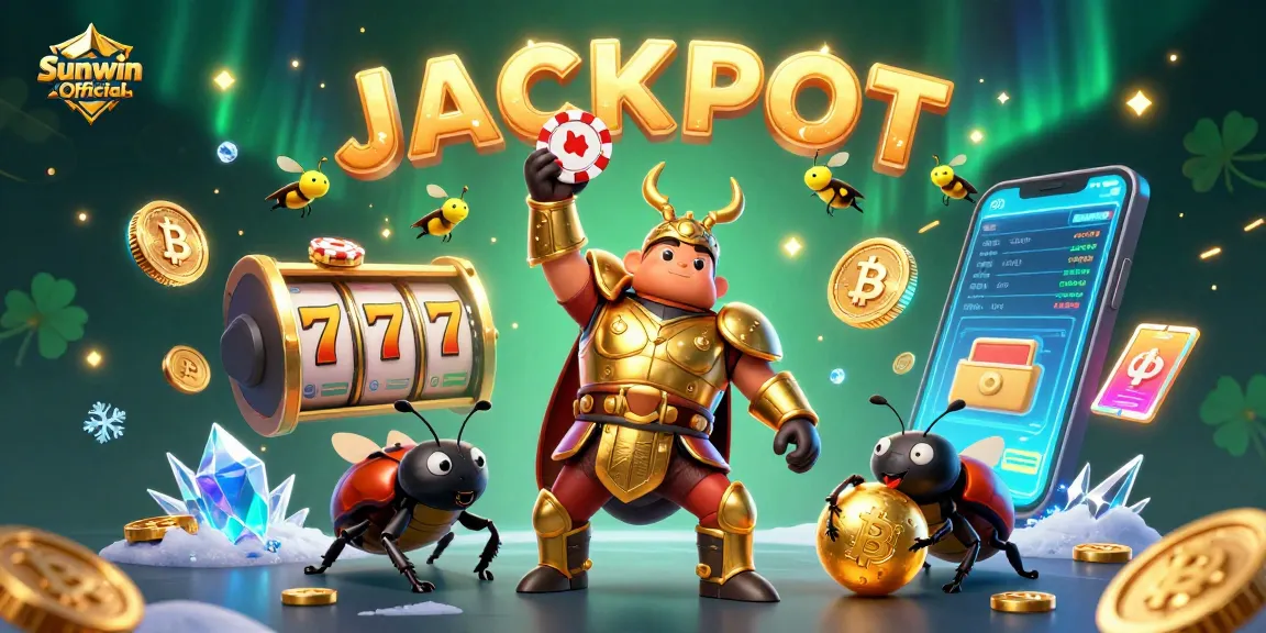 Experience victory at Sunwin Official with a triumphant beetle hero lifting a poker chip.