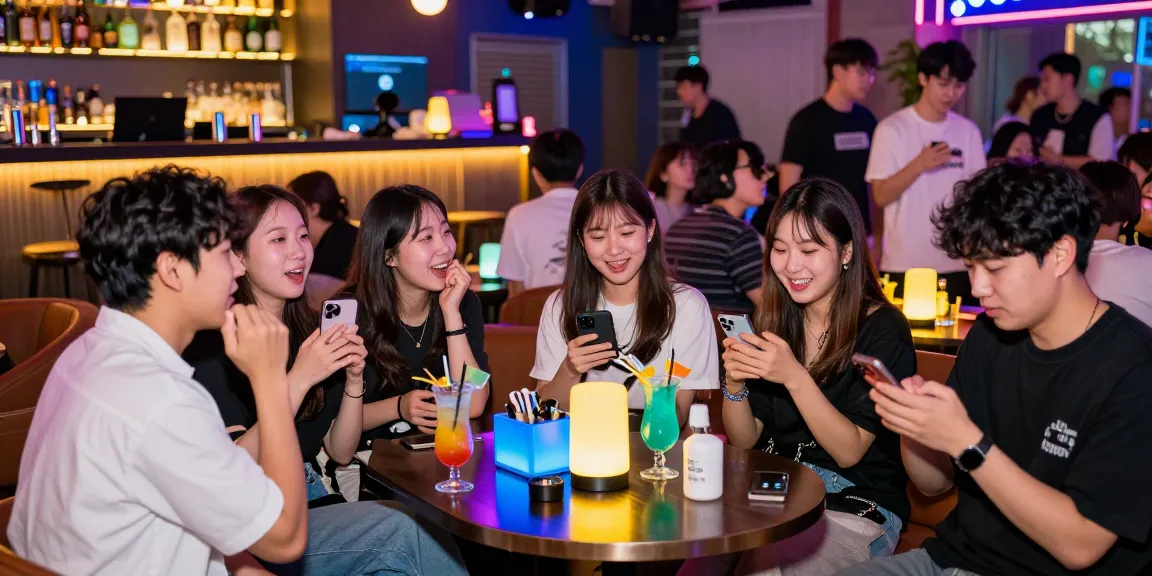 하루이야기와 함께하는 강남의 유흥 공간에서 즐거운 대화를 나누는 친구들