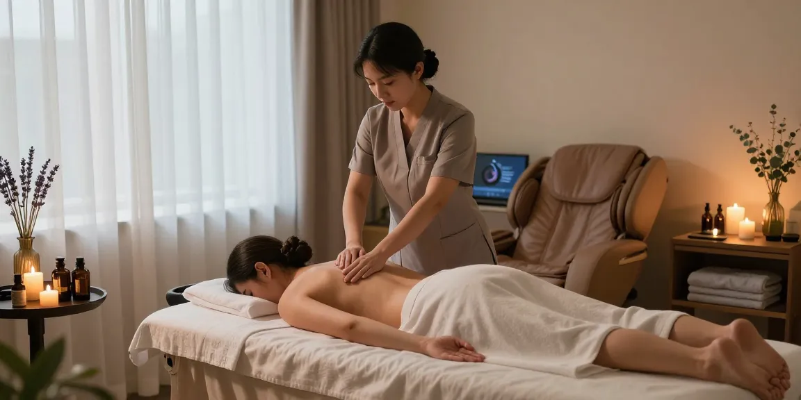 Relaxing 출장안마 session in a tranquil wellness retreat room with calming elements.