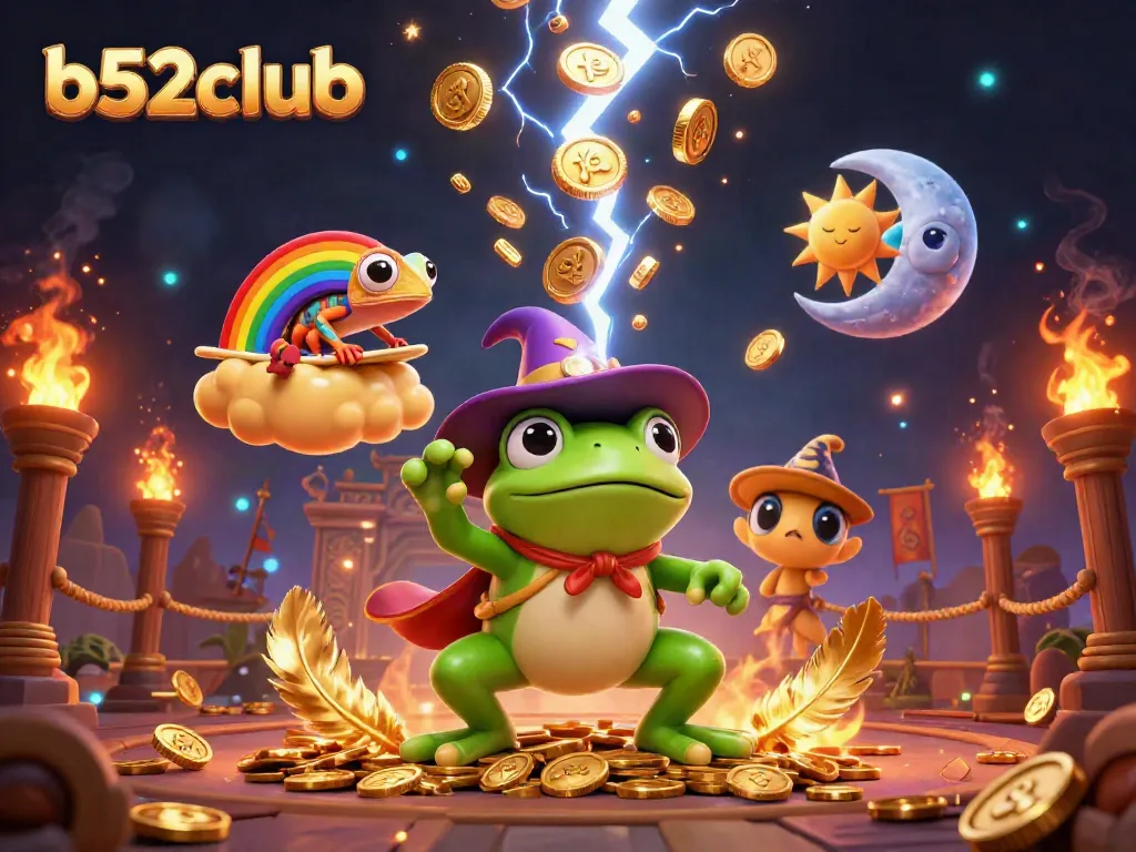 Experience vibrant gameplay action at b52club with golden coins, exciting characters, and dynamic graphic elements.