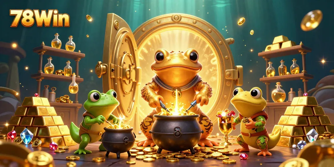 Experience the magic of 78Win with a dazzling scene of golden alchemy, coins, and gems.